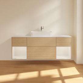 Тумба под раковину Villeroy & Boch Finion 160х50,1 см с подсветкой МДФ шпон дуба/стекло белое матовое G451GFPC