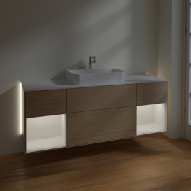 Тумба под раковину Villeroy & Boch Finion 160х50,1 см с подсветкой МДФ шпон дуба/стекло белое матовое G451GFPC