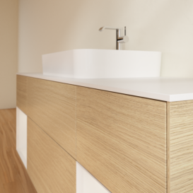 Тумба под раковину Villeroy & Boch Finion 160х50,1 см с подсветкой МДФ шпон дуба/стекло белое матовое G451GFPC