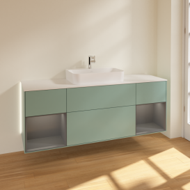 Тумба под раковину Villeroy & Boch Finion 160х50,1 см с подсветкой МДФ оливковый матовый лак/стекло белое матовое G451GKGM