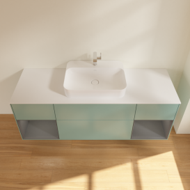 Тумба под раковину Villeroy & Boch Finion 160х50,1 см с подсветкой МДФ оливковый матовый лак/стекло белое матовое G451GKGM