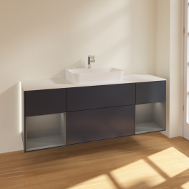 Тумба под раковину Villeroy & Boch Finion 160х50,1 см с подсветкой МДФ темно-синий матовый лак/стекло белое матовое G451GKHG
