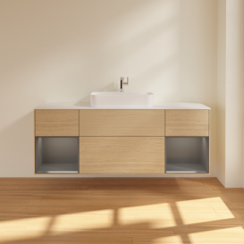 Тумба под раковину Villeroy & Boch Finion 160х50,1 см с подсветкой МДФ шпон дуба/стекло белое матовое G451GKPC