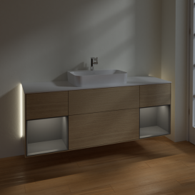 Тумба под раковину Villeroy & Boch Finion 160х50,1 см с подсветкой МДФ шпон дуба/стекло белое матовое G451GKPC