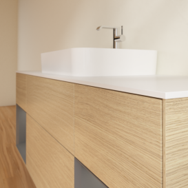 Тумба под раковину Villeroy & Boch Finion 160х50,1 см с подсветкой МДФ шпон дуба/стекло белое матовое G451GKPC