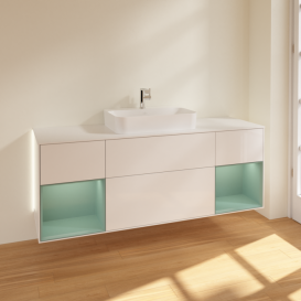 Тумба под раковину Villeroy & Boch Finion 160х50,1 см с подсветкой МДФ глянцевый белый лак/стекло белое матовое G451GMGF