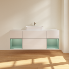 Тумба под раковину Villeroy & Boch Finion 160х50,1 см с подсветкой МДФ глянцевый белый лак/стекло белое матовое G451GMGF