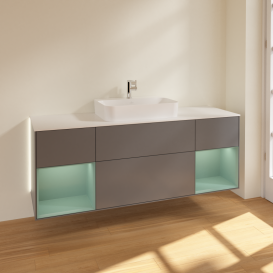 Тумба под раковину Villeroy & Boch Finion 160х50,1 см с подсветкой МДФ антрацит матовый лак/стекло белое матовое G451GMGK