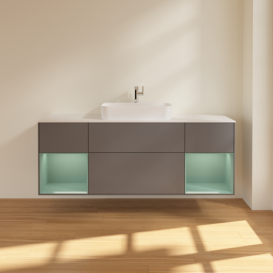 Тумба под раковину Villeroy & Boch Finion 160х50,1 см с подсветкой МДФ антрацит матовый лак/стекло белое матовое G451GMGK