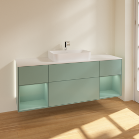 Тумба под раковину Villeroy & Boch Finion 160х50,1 см с подсветкой МДФ оливковый матовый лак/стекло белое матовое G451GMGM