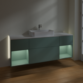 Тумба под раковину Villeroy & Boch Finion 160х50,1 см с подсветкой МДФ оливковый матовый лак/стекло белое матовое G451GMGM