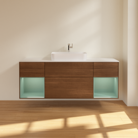 Тумба под раковину Villeroy & Boch Finion 160х50,1 см с подсветкой МДФ шпон грецкого ореха/стекло белое матовое G451GMGN