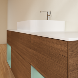 Тумба под раковину Villeroy & Boch Finion 160х50,1 см с подсветкой МДФ шпон грецкого ореха/стекло белое матовое G451GMGN