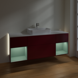 Тумба под раковину Villeroy & Boch Finion 160х50,1 см с подсветкой МДФ пион матовый лак/стекло белое матовое G451GMHB