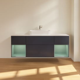 Тумба под раковину Villeroy & Boch Finion 160х50,1 см с подсветкой МДФ темно-синий матовый лак/стекло белое матовое G451GMHG