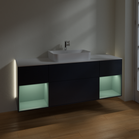 Тумба под раковину Villeroy & Boch Finion 160х50,1 см с подсветкой МДФ темно-синий матовый лак/стекло белое матовое G451GMHG