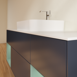 Тумба под раковину Villeroy & Boch Finion 160х50,1 см с подсветкой МДФ темно-синий матовый лак/стекло белое матовое G451GMHG