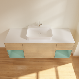 Тумба под раковину Villeroy & Boch Finion 160х50,1 см с подсветкой МДФ шпон дуба/стекло белое матовое G451GMPC