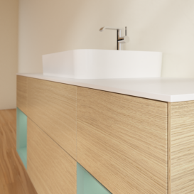 Тумба под раковину Villeroy & Boch Finion 160х50,1 см с подсветкой МДФ шпон дуба/стекло белое матовое G451GMPC