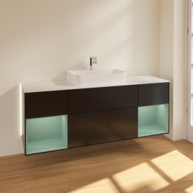 Тумба под раковину Villeroy & Boch Finion 160х50,1 см с подсветкой МДФ черный матовый лак/стекло белое матовое G451GMPD