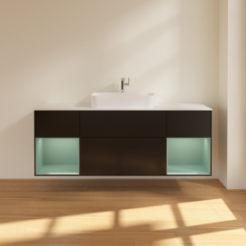 Тумба под раковину Villeroy & Boch Finion 160х50,1 см с подсветкой МДФ черный матовый лак/стекло белое матовое G451GMPD