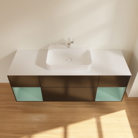 Тумба под раковину Villeroy & Boch Finion 160х50,1 см с подсветкой МДФ черный матовый лак/стекло белое матовое G451GMPD