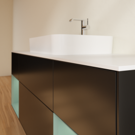 Тумба под раковину Villeroy & Boch Finion 160х50,1 см с подсветкой МДФ черный матовый лак/стекло белое матовое G451GMPD