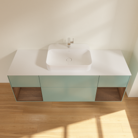 Тумба под раковину Villeroy & Boch Finion 160х50,1 см с подсветкой МДФ оливковый матовый лак/стекло белое матовое G451GNGM