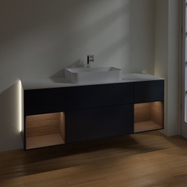 Тумба під раковину Villeroy & Boch Finion 160х50,1 см із підсвічуванням МДФ темно-синій матовий лак/скло біле матове G451GNHG