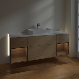 Тумба под раковину Villeroy & Boch Finion 160х50,1 см с подсветкой МДФ шпон дуба/стекло белое матовое G451GNPC