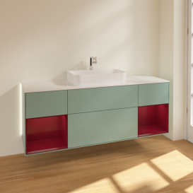 Тумба под раковину Villeroy & Boch Finion 160х50,1 см с подсветкой МДФ оливковый матовый лак/стекло белое матовое G451HBGM