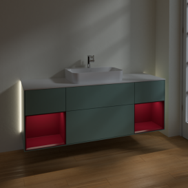 Тумба под раковину Villeroy & Boch Finion 160х50,1 см с подсветкой МДФ оливковый матовый лак/стекло белое матовое G451HBGM