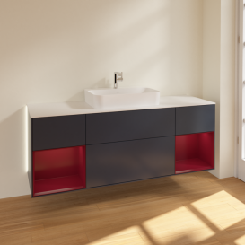 Тумба под раковину Villeroy & Boch Finion 160х50,1 см с подсветкой МДФ темно-синий матовый лак/стекло белое матовое G451HBHG