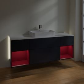 Тумба под раковину Villeroy & Boch Finion 160х50,1 см с подсветкой МДФ темно-синий матовый лак/стекло белое матовое G451HBHG