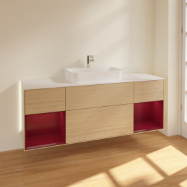 Тумба під раковину Villeroy & Boch Finion 160х50,1 см із підсвічуванням МДФ шпон дуба/скло біле матове G451HBPC