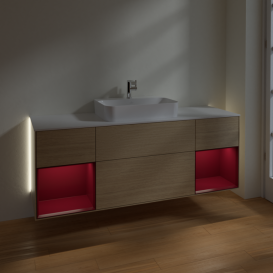 Тумба під раковину Villeroy & Boch Finion 160х50,1 см із підсвічуванням МДФ шпон дуба/скло біле матове G451HBPC