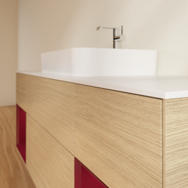 Тумба під раковину Villeroy & Boch Finion 160х50,1 см із підсвічуванням МДФ шпон дуба/скло біле матове G451HBPC