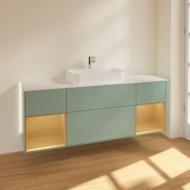 Тумба под раковину Villeroy & Boch Finion 160х50,1 см с подсветкой МДФ оливковый матовый лак/стекло белое матовое G451HFGM