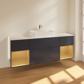 Тумба под раковину Villeroy & Boch Finion 160х50,1 см с подсветкой МДФ темно-синий матовый лак/стекло белое матовое G451HFHG