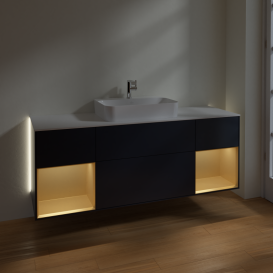 Тумба под раковину Villeroy & Boch Finion 160х50,1 см с подсветкой МДФ темно-синий матовый лак/стекло белое матовое G451HFHG