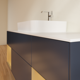 Тумба под раковину Villeroy & Boch Finion 160х50,1 см с подсветкой МДФ темно-синий матовый лак/стекло белое матовое G451HFHG