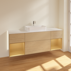 Тумба под раковину Villeroy & Boch Finion 160х50,1 см с подсветкой МДФ шпон дуба/стекло белое матовое G451HFPC