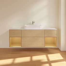 Тумба под раковину Villeroy & Boch Finion 160х50,1 см с подсветкой МДФ шпон дуба/стекло белое матовое G451HFPC