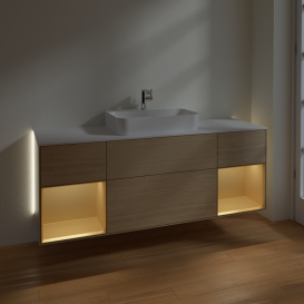 Тумба под раковину Villeroy & Boch Finion 160х50,1 см с подсветкой МДФ шпон дуба/стекло белое матовое G451HFPC