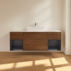 Тумба под раковину Villeroy & Boch Finion 160х50,1 см с подсветкой МДФ шпон грецкого ореха/стекло белое матовое G451HGGN