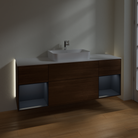 Тумба под раковину Villeroy & Boch Finion 160х50,1 см с подсветкой МДФ шпон грецкого ореха/стекло белое матовое G451HGGN