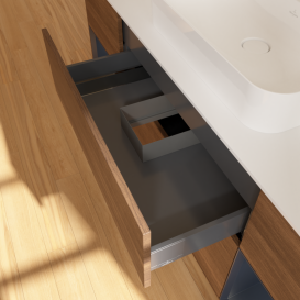 Тумба под раковину Villeroy & Boch Finion 160х50,1 см с подсветкой МДФ шпон грецкого ореха/стекло белое матовое G451HGGN