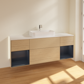 Тумба под раковину Villeroy & Boch Finion 160х50,1 см с подсветкой МДФ шпон дуба/стекло белое матовое G451HGPC