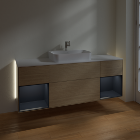 Тумба под раковину Villeroy & Boch Finion 160х50,1 см с подсветкой МДФ шпон дуба/стекло белое матовое G451HGPC