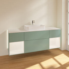 Тумба под раковину Villeroy & Boch Finion 160х50,1 см с подсветкой МДФ оливковый матовый лак/стекло белое матовое G451MTGM